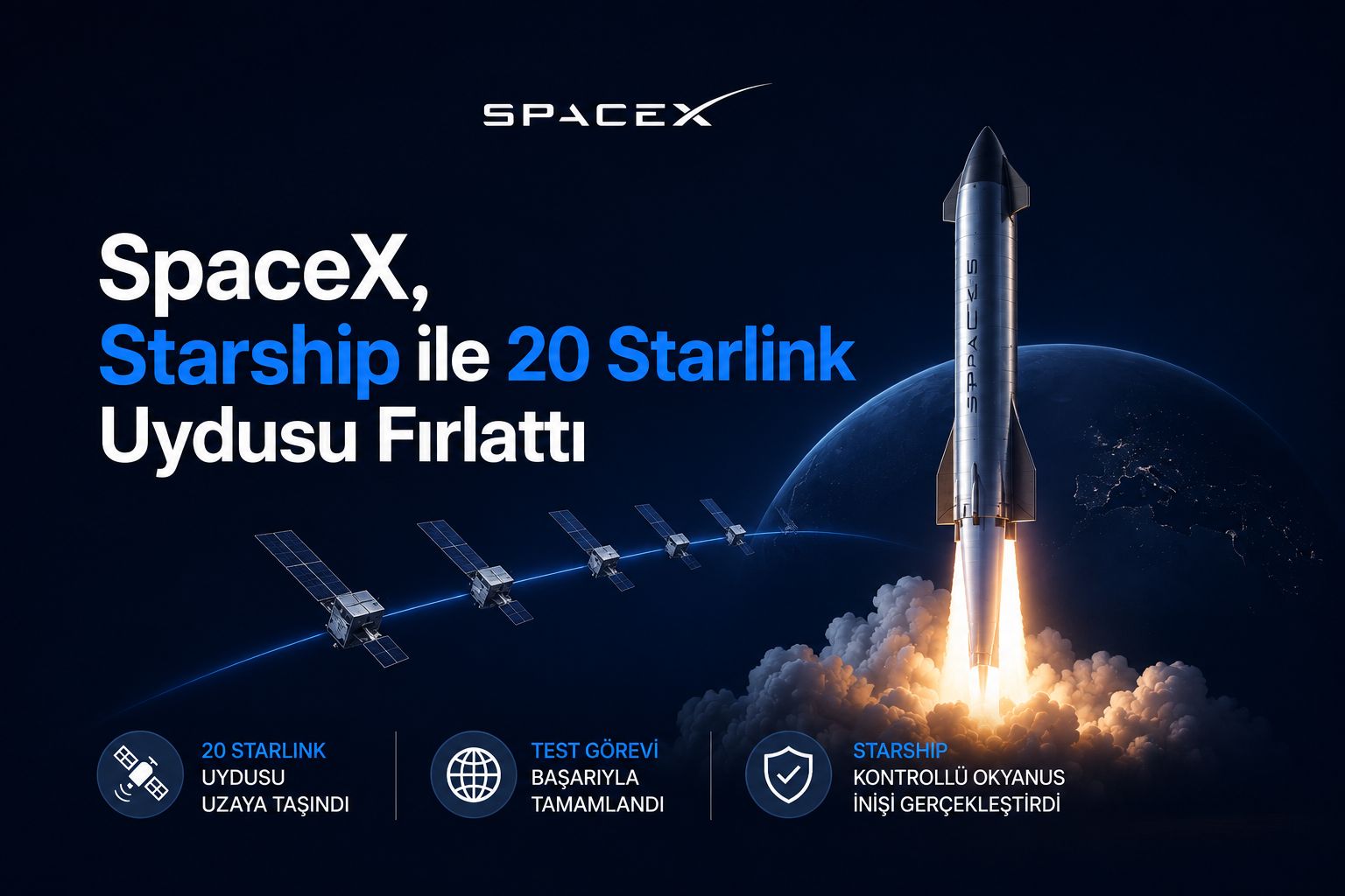 SpaceX, Starship ile 20 Starlink Uydusu Fırlattı